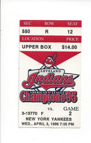 4/3/1996 York Yankees Vs Cleveland Indians Ticket Stub Derek Jeter Walk Hits