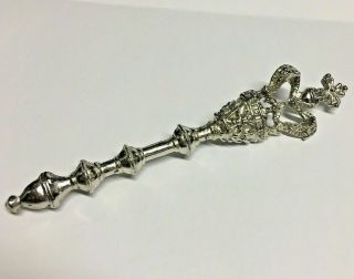 Vintage 3 5/8 " Silver Tone Sceptor Pin With Crown & Cross Brooch