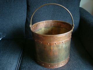 Vintage Large Riveted Brass & Copper Well Bucket Water Farm Primitive / Planter