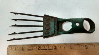 Vtg Frog Fishing Fork Spear 5 Tine W/cast Iron Base