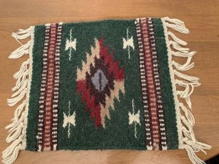 Vintage Weaving Southwest Pattern Wool Rug Wall Hanging 10 " X10 " Green Red