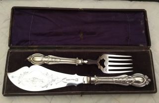 Victorian English Silver - Plate Fish Server Knife & Fork Set,  Engraved
