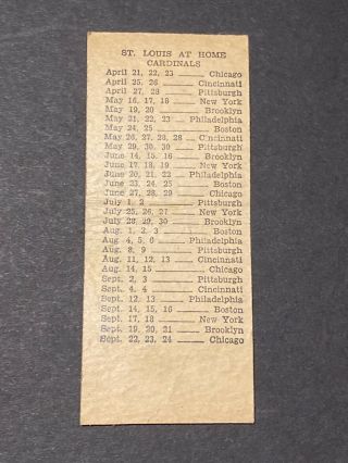 Vintage 1939 St Louis Cardinals At Home Baseball Schedule Matchbook Cover