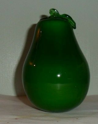 Vintage Hand Blown Art Glass Green Pear Life Size Murano Style Fruit Home Decor