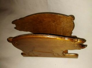 Vintage Wooden Carved Pig Napkin Holder Stand Kitsch 2