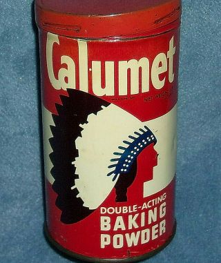 Vintage General Foods Tin Litho Indian Logo 1 Lb.  Calumet Baking Powder Can