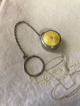 Vintage Sterling Silver Yellow Snuff Box With Finger Ring Mirror In Lid