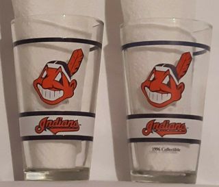 Vintage Cleveland Indians Chief Wahoo Pint Glass 1996 Set Of 2
