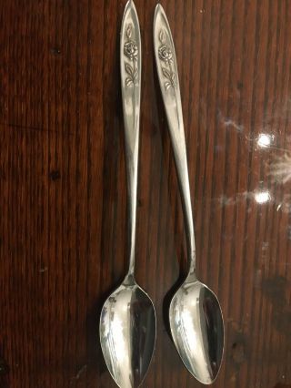 2 Vintage Oneida Community My Rose Stainless Steel Long Iced Tea Spoons