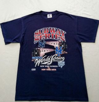 Vintage Yankees vs Mets 2000 World Series T Shirt Subway Series Licensed Large 2