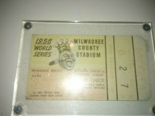 1958 World Series Game Ticket Braves V.  Yankees Mickey Mantle 2 - Hr Game
