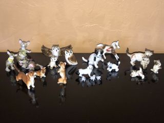 16 Vtg Bone China & Glass Miniature Animal Figurines Cat Dog Horse Kangaroo Owls
