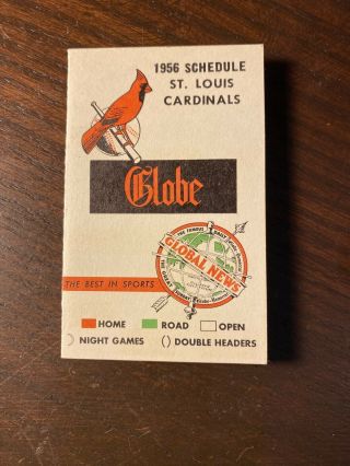 1956 St.  Louis Cardinals Baseball Schedule Globe News Sponsor Nm