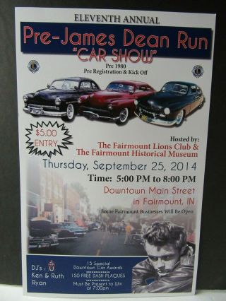 2014 Pre James Dean Run Car Show Poster 11th Annual Fairmount In 11 X 17 - Jr87