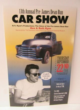 2016 Pre James Dean Run Car Show Poster 13th Annual Fairmount In 11 X 17 - Jr89