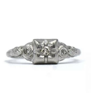 Antique Art Deco Diamond Wedding Band Ring Millwork 14k White Gold Size 7 Signed