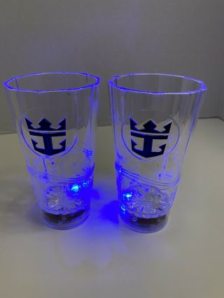 Royal Caribbean Cruise Line Led Light Up Plastic Glass Tumbler Cup Cocktail Pair