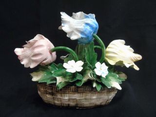 Capodimonte Made In Italy Vintage Porcelain Flower Basket Centerpiece (8”)