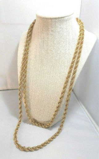 Vintage Signed Monet Gold Tone Rope Chain Sautoir Long Necklace