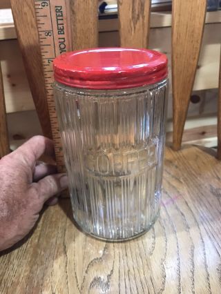 Vintage Hoosier Coffee Glass Jar Canister Ribbed Glass Aluminum Lid
