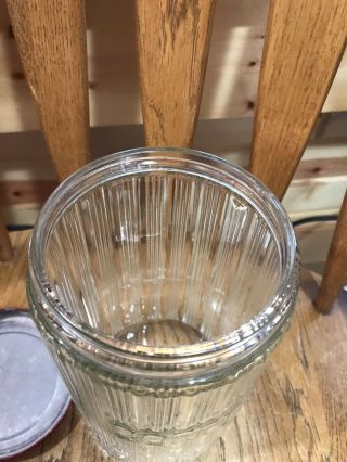 Vintage Hoosier Coffee Glass Jar Canister Ribbed Glass Aluminum Lid 3