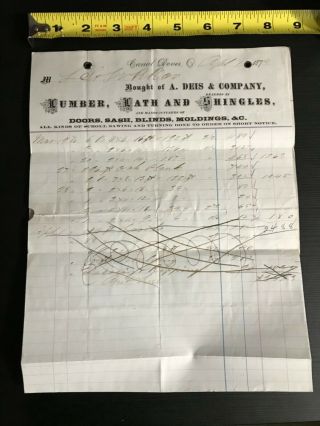1873 Lake Shore Tuscarawas Valley Ry Canal Dover Ohio A.  Deis Company Receipts
