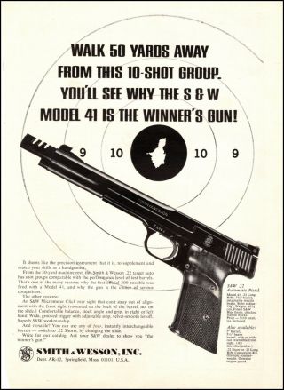 1960s Vintage Firearms Ad Smith & Wesson Model 41.  22 Cal.  Target Pistol 091220