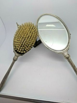Large Vintage Sterling Silver Hand Mirror And Hair Brush