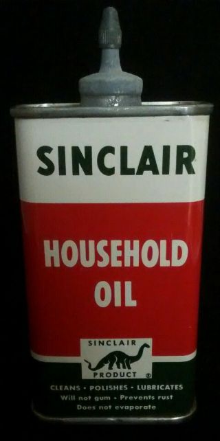 Vintage Sinclair Household Oil Dinosaur Lead Top 4 Oz.  Oiler Advertising Tin Can