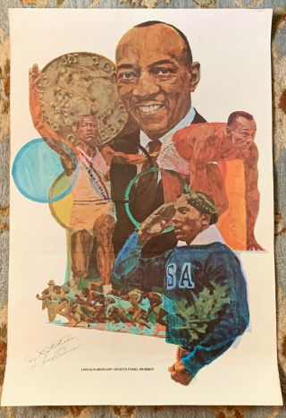 Jesse Owens Poster Olympic Gold Medal Winner Ohio State 1970s Vintage
