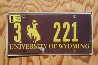 2013 University Of Wyoming License Plate 3 - 221