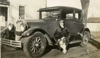 Pp281 Vtg Photo Woman In Fur Coat On Running Board Of Car C 1920 