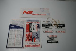 1966 Northeast Airlines Ticket Stub And Baggage Tags Boston To Miami