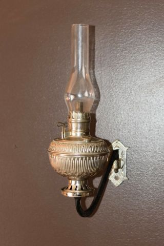 Antique Bradley & Hubbard B&H Oil Lamp Nickel Plated w/Wall Bracket (circa 1890) 2