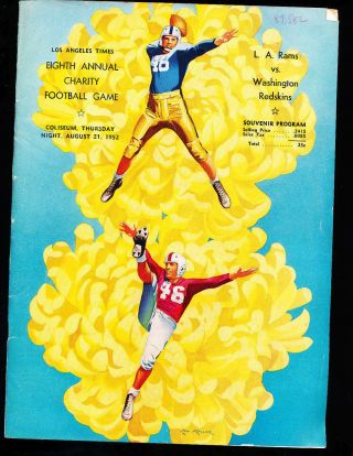 1952 8/21 Los Angeles Rams Vs Washington Redskins Football Program & Play By
