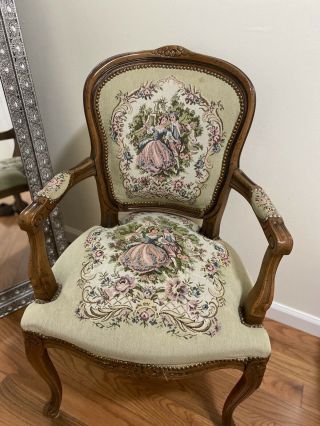 Vtg French Louis Xv Style Courting Couple Tapestry Fauteuil Armchair