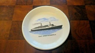 Vintage R.  M.  S.  Queen Elizabeth 2 Ceramic Plate /ashtray /souvenir 4 3/8 " Diameter