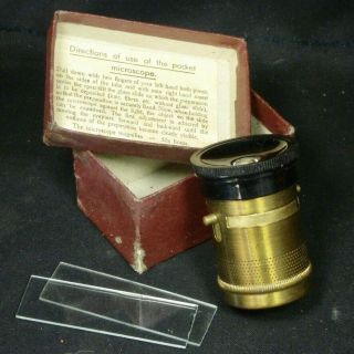 Pocket Brass Microscope Magnifying Glass Loupe Vintage Tin Antique Toy Germany