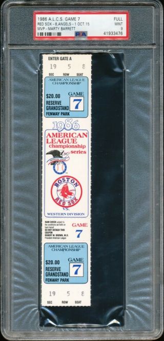 1986 Alcs Game 7 Red Sox - Angels Full Ticket Psa 9 Red Sox Win Pennant