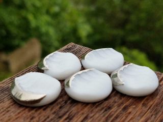 Wavy Grooved White Glass Cresent Silver Vintage Cabochons Cabs West German Nos