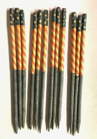 Vintage 12 Civil War Era Slate Pencils,  Red,  White,  & Blue