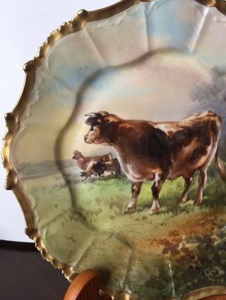 Antique Flambeau Limoges France Hand Painted Artist Signed Steer Charger Plate 2