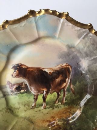 Antique Flambeau Limoges France Hand Painted Artist Signed Steer Charger Plate 3