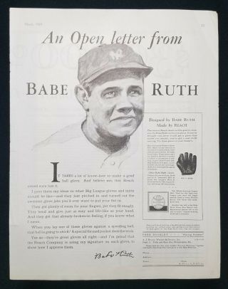 1929 Babe Ruth Home Run Special Baseball Reach Glove 11x14 Vtg Ad And Order Form