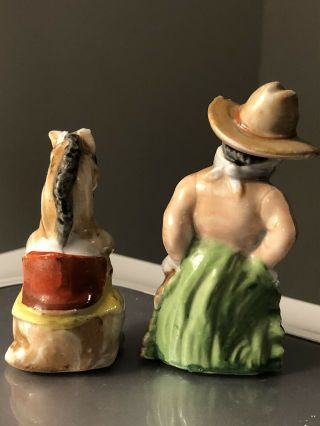 VINTAGE COWBOY AND HIS HORSE SALT AND PEPPER SHAKER GOLD ACCENTS MIJ 3