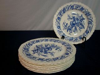 Set Of 8 Antique Wedgwood Dinner Plates.  Cornflower Blue.  Perfect.  England.