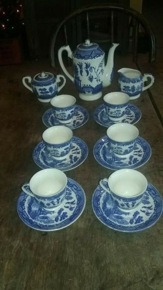 Antique Vintage Del Coronado Nasco 1940s 17pc Blue Willow Tea Set Great Cond