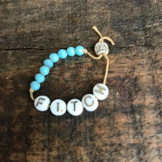 Vtg Glass Baby Name Bracelet Beads " Fitch " Blue Newborn Nursery Id