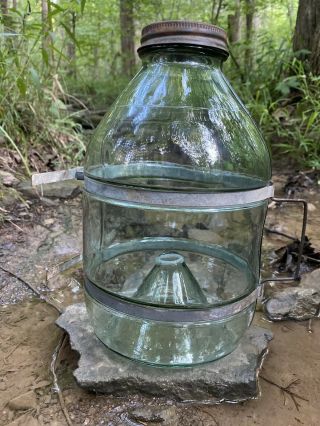 Antique Vintage Joy Glass Minnow Trap Green Outdoors Fishing Decor Cottage Chic