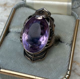 Antique Art Nouveau Sterling Silver And Purple Stone Ring - Hand Made Signed